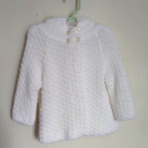 Minibomba Hooded White Knit Cardigan Sweater Girls Size 24m